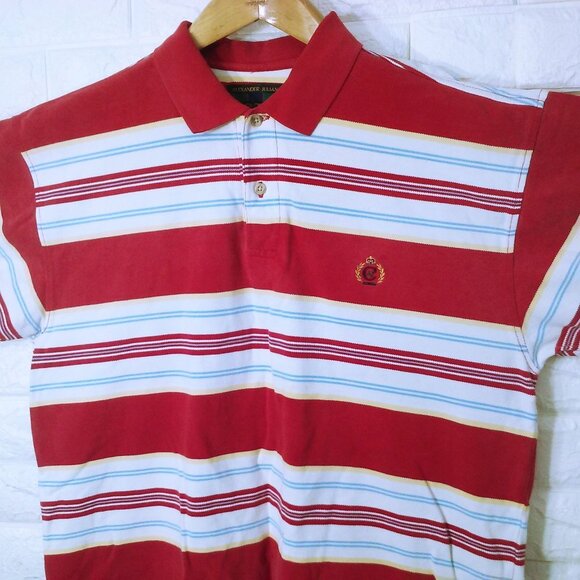 Vintage 80s Alexander Julian Colours Polo Rugby Top -M Bold Striped 1/4 Buttons - Picture 2 of 13